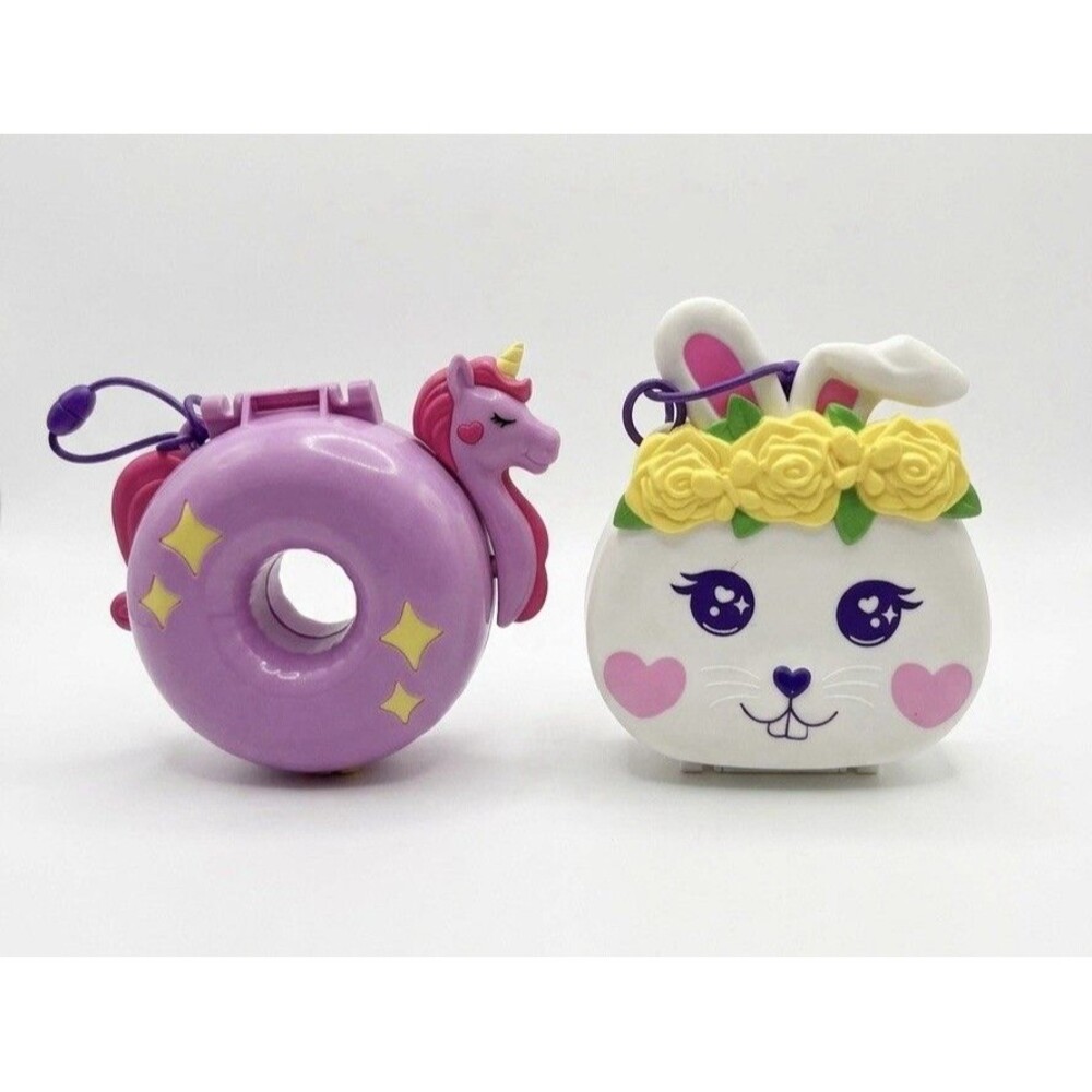 Polly Pocket Bunny Flower Garden compact and Sparkle Cove Unicorn, Mattel, As Is